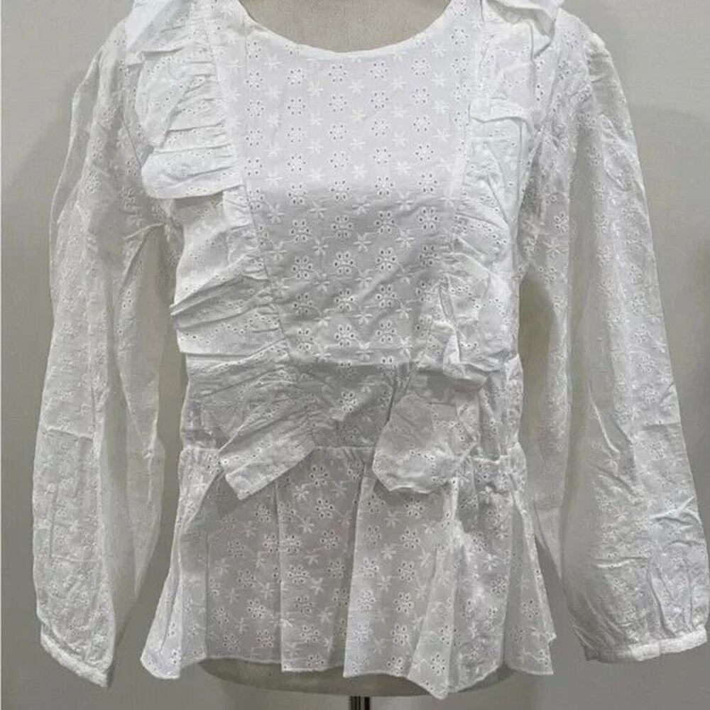 ELIZABETH & JAMES EYELET BLOUSE W/TEXTILES WMNS SZ XL WHITE